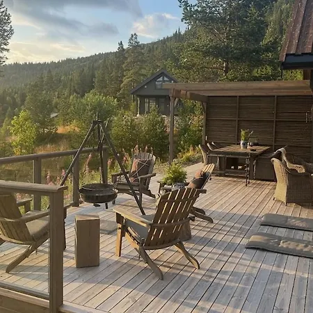 בית נופש Modern With Panoramic View, Sauna And Fire Pit *